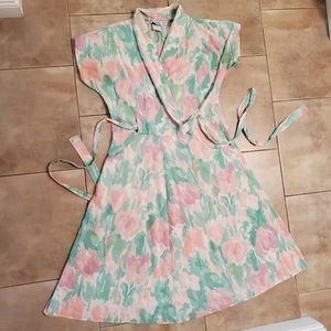 Vintage Faux Wrap Midi Dress